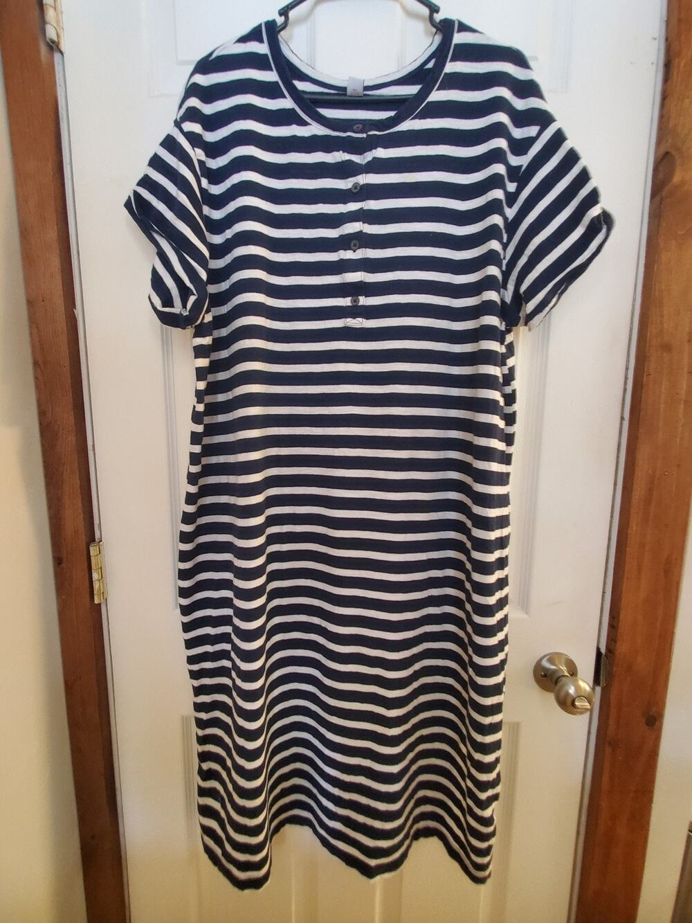 Old Navy Womens T Shirt Dress 2X Navy White Striped Short Sleeve Henley
